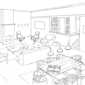 sketch of living/dining